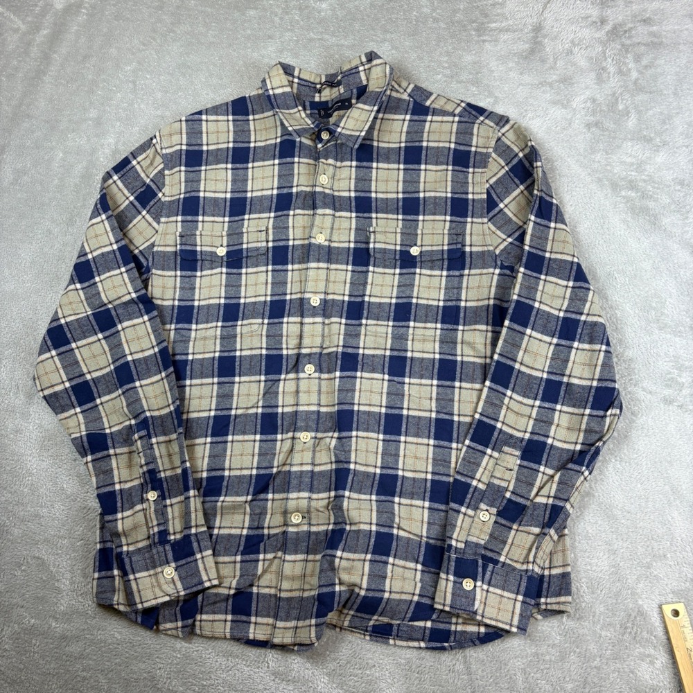 Lucky Brand Shirt Mens XL Classic Fit‎ Plaid Flannel Blue Tan Button Up